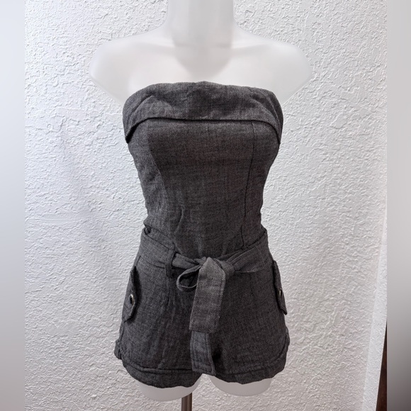 pink belter Pants - Soft Charcoal Strapless Romper